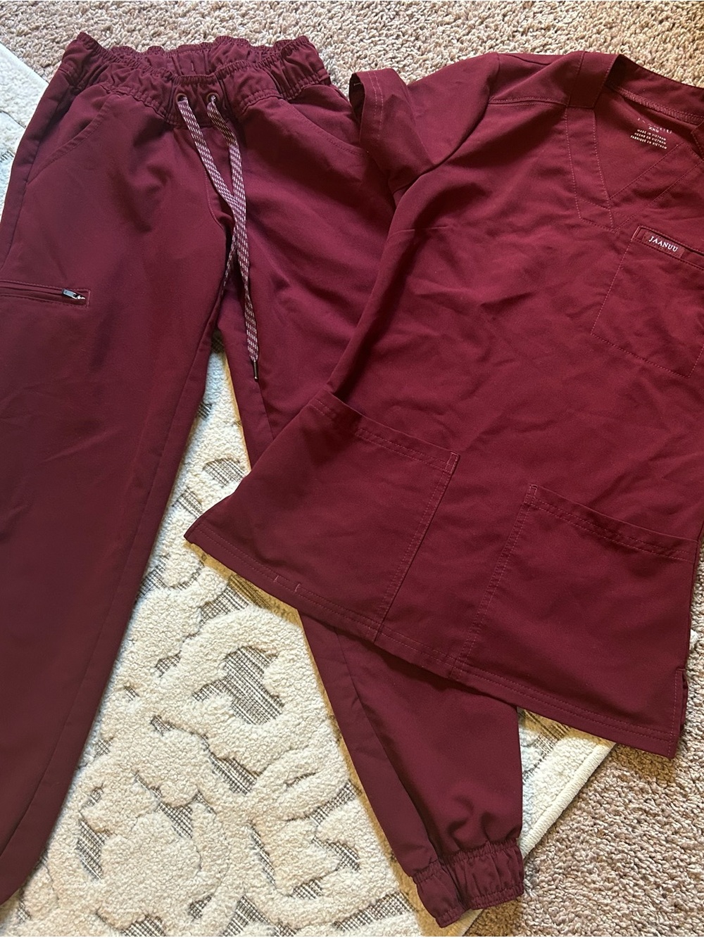 Jaanuu Women's Medical Scrub Set in Burgundy